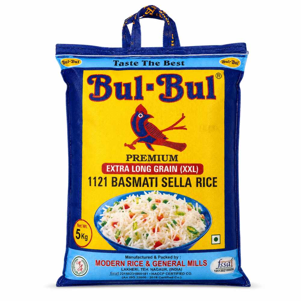 Bul-Bul Premium Extra Long Grain Basmati Sella Rice  (Mchele wa Basmati Sella wa Bul-Bul Premium 1121, Punje Ndefu)– 5 KG
