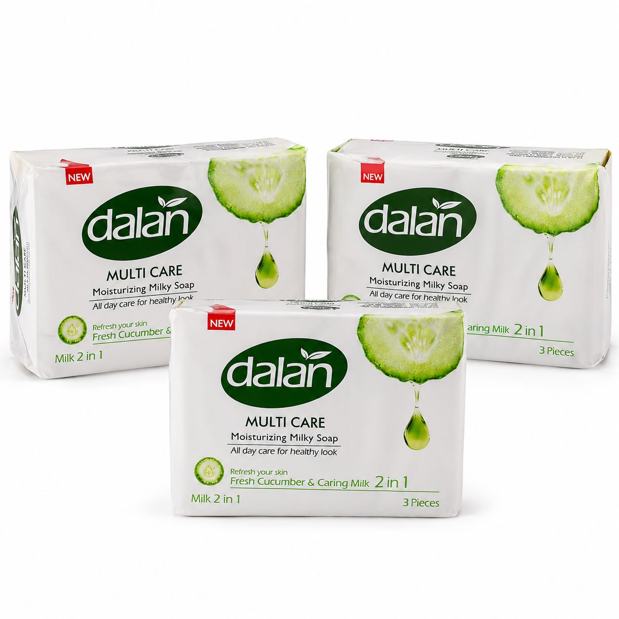 Dalan Fresh Cucumber Multi Care Moisturizing Milky Soap – 3 Pieces (3 × 90 g)